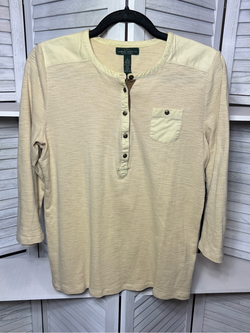Lauren Jeans Co. Ralph Lauren Cream Cotton Henley Top L